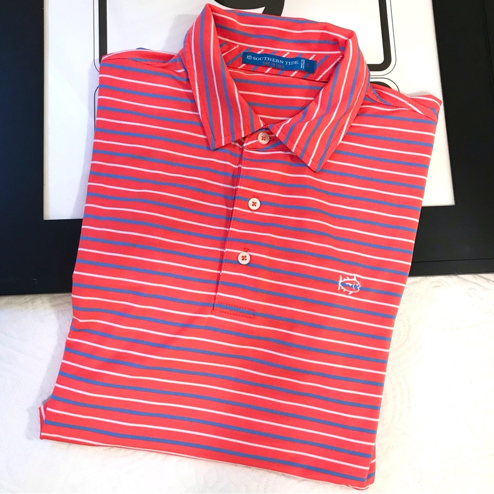 Southern Tide Performance Polo Tide to Trail Coral